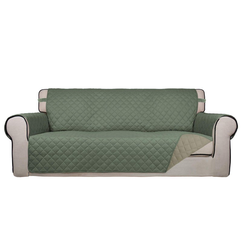 PureFit Reversible Quilted Sofa Cover, Water Resistant Slipcover Furniture Protector, Washable Couch Cover with Non Slip and Elastic Straps for Kids, Pets (Oversized Sofa, Greyish Green/Beige) - Image 1